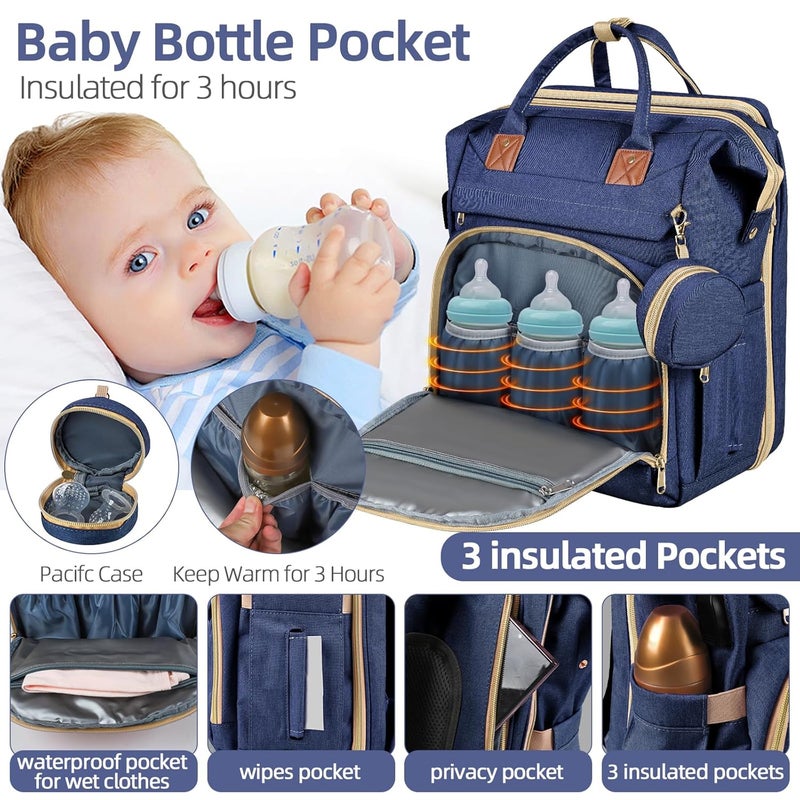ZRSUN Baby Diaper Bag Backpack,Baby Shower Gifts, Multifunctional Travel Diaper Bag, Gifts for Mom with Portable Diaper Pad (Blue) - Image 3